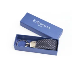 Dark Blue Keyfob In Silk And Leather