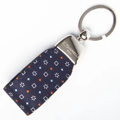 Dark Blue Keyfob In Silk And Leather