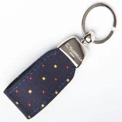 Dark Blue Keyfob In Silk And Leather