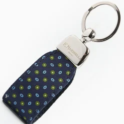 Dark Blue Keyfob In Silk And Leather