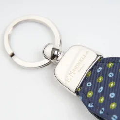 Dark Blue Keyfob In Silk And Leather