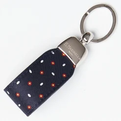 Dark Blue Keyfob In Silk And Leather
