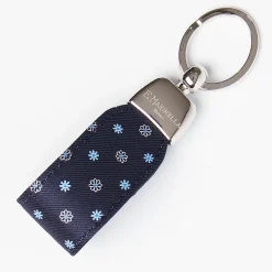 Dark Blue Keyfob In Silk And Leather