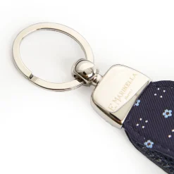 Dark Blue Keyfob In Silk And Leather