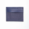Dark Blue Leather And Silk Credit Card Holder - 5 Compartments