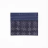 Dark Blue Leather And Silk Credit Card Holder - 5 Compartments