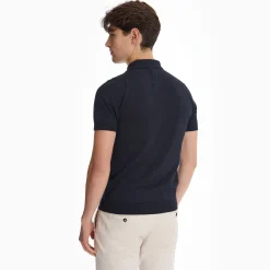 Dark Blue Long Sleeve Knitted Polo