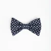 Dark Blue Pre-Knotted Silk Bowtie- Small Flower Pattern