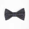 Dark Blue Pre-Knotted Silk Bowtie - Small Flower Pattern