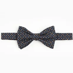 Dark Blue Pre-Knotted Silk Bowtie - Small Flower Pattern