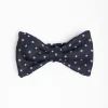 Dark Blue Pre-Knotted Silk Bowtie - Mall Flower Pattern