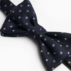 Dark Blue Pre-Knotted Silk Bowtie - Mall Flower Pattern