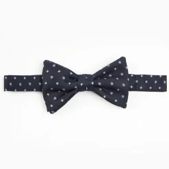 Dark Blue Pre-Knotted Silk Bowtie - Mall Flower Pattern