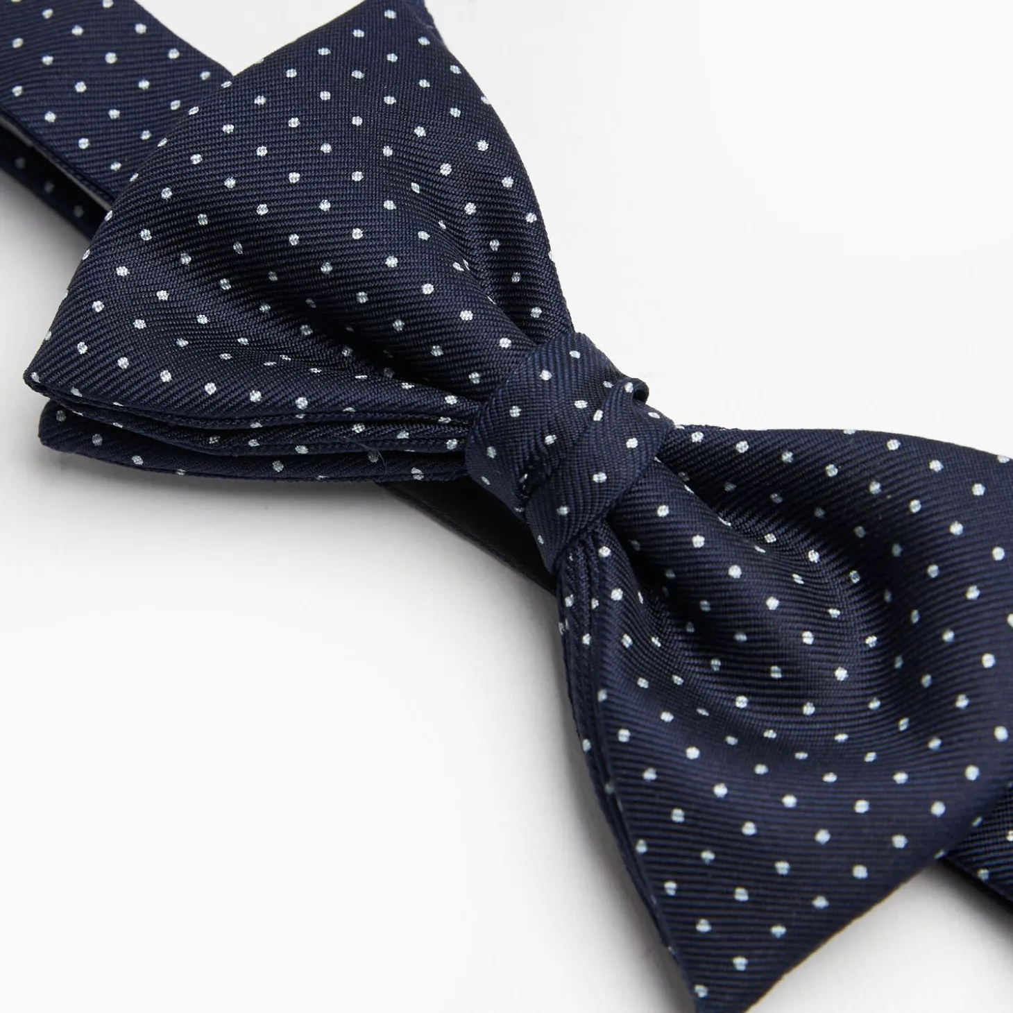 Dark Blue Pre-Knotted Silk Bowtie - Polka Dot Pattern