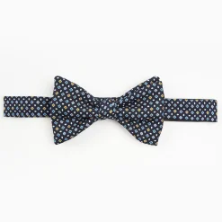 Dark Blue Pre-Knotted Silk Bowtie - Small Geometric Pattern
