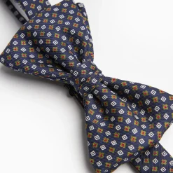 Dark Blue Pre-Knotted Silk Bowtie- Small Flower Pattern
