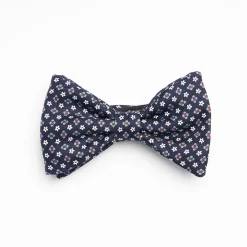 Dark Blue Pre-Knotted Silk Bowtie- Small Flower Pattern