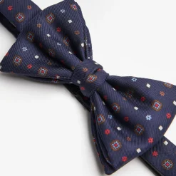 Dark Blue Pre-Knotted Silk Bowtie- Small Flower Pattern