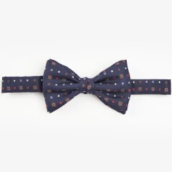 Dark Blue Pre-Knotted Silk Bowtie- Small Flower Pattern