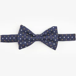 Dark Blue Pre-Knotted Silk Bowtie- Small Flower Pattern