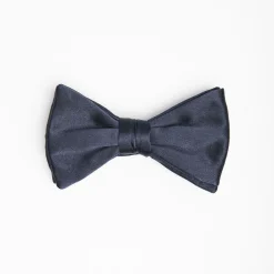 Dark Blue Pre-Knotted Silk Satin Bowtie - Solid Color