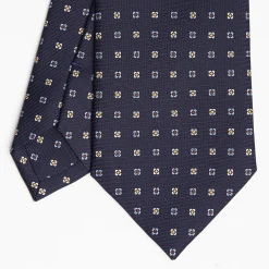 Dark Blue Sartorial Classic Silk Tie Small Flower Pattern