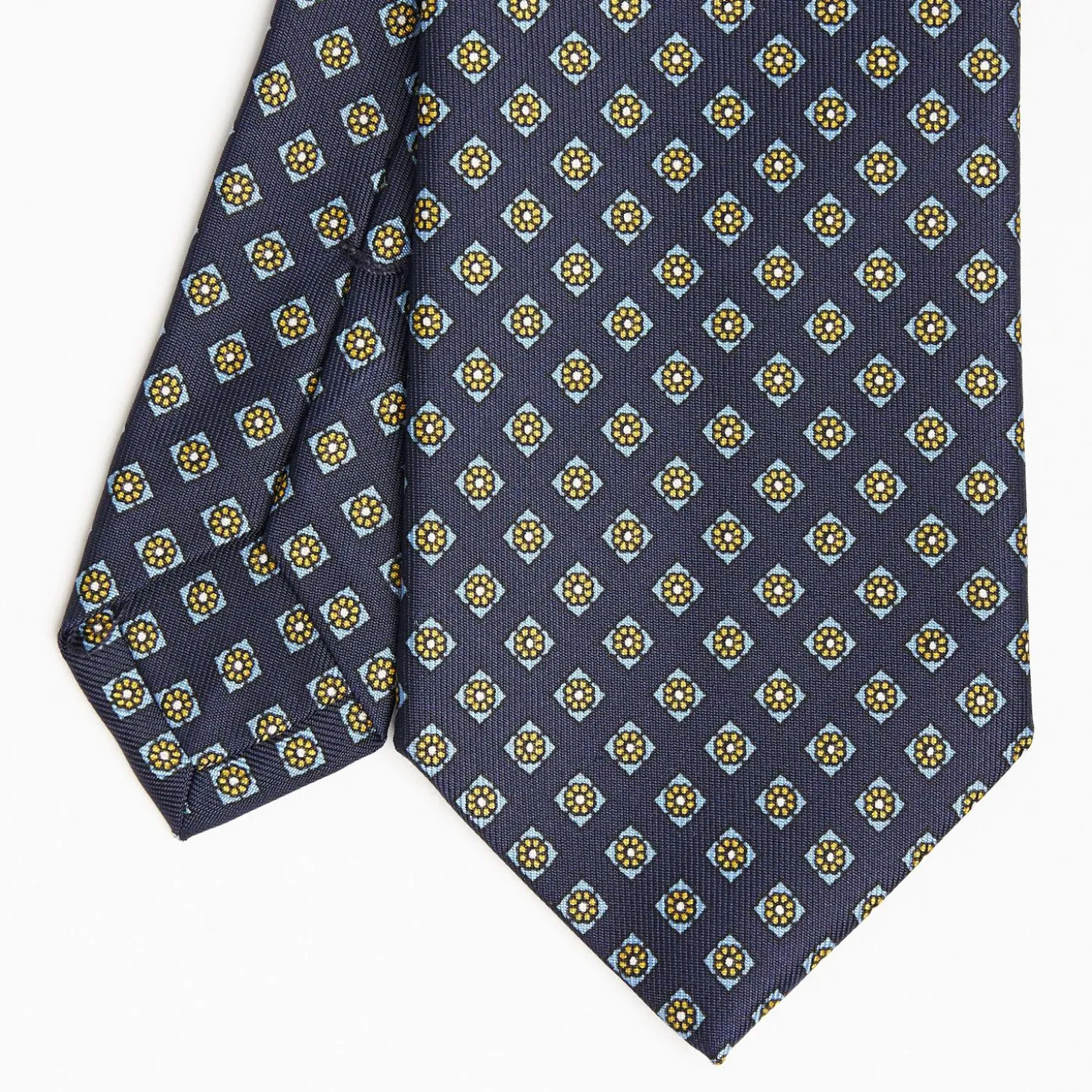 Dark Blue Sartorial Classic Silk Tie Large Flower Pattern