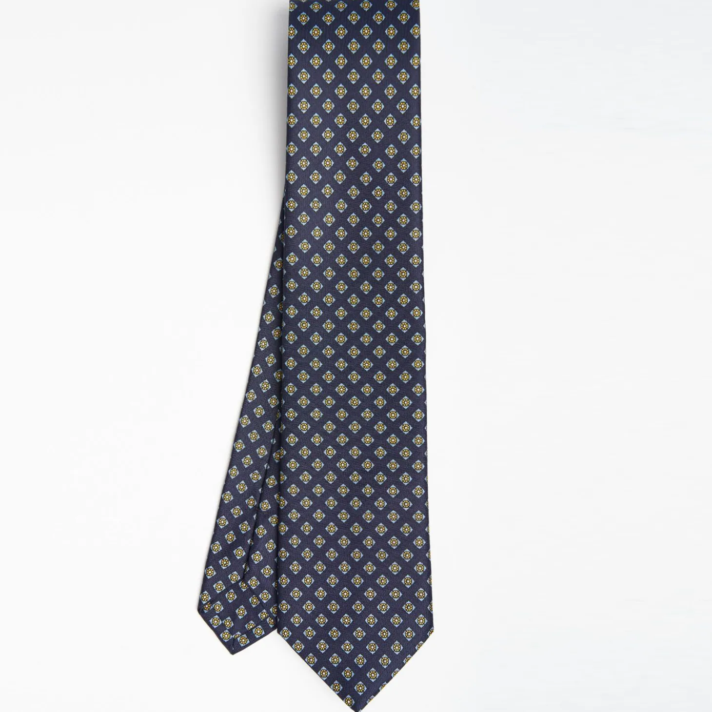 Dark Blue Sartorial Classic Silk Tie Large Flower Pattern