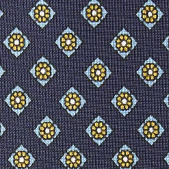 Dark Blue Sartorial Classic Silk Tie Large Flower Pattern