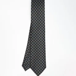Dark Blue Sartorial Classic Silk Tie - Large Flower Pattern