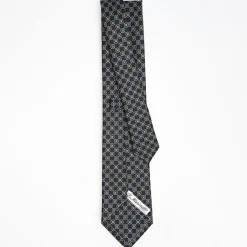 Dark Blue Sartorial Classic Silk Tie - Large Flower Pattern