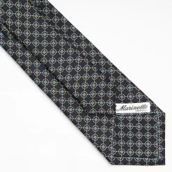 Dark Blue Sartorial Classic Silk Tie - Large Flower Pattern