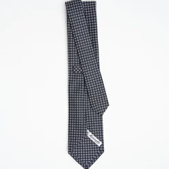 Dark Blue Sartorial Classic Silk Tie Small Flower Pattern