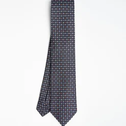 Dark Blue Sartorial Classic Silk Tie Small Flower Pattern