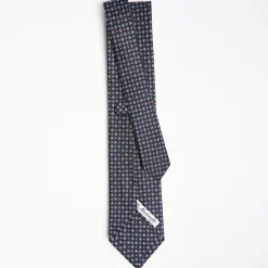Dark Blue Sartorial Classic Silk Tie Small Flower Pattern