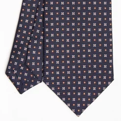 Dark Blue Sartorial Classic Silk Tie Small Flower Pattern