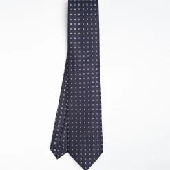 Dark Blue Sartorial Classic Silk Tie Small Flower Pattern