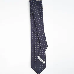 Dark Blue Sartorial Classic Silk Tie Small Flower Pattern