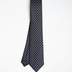 Dark Blue Sartorial Classic Silk Tie Large Flower Pattern