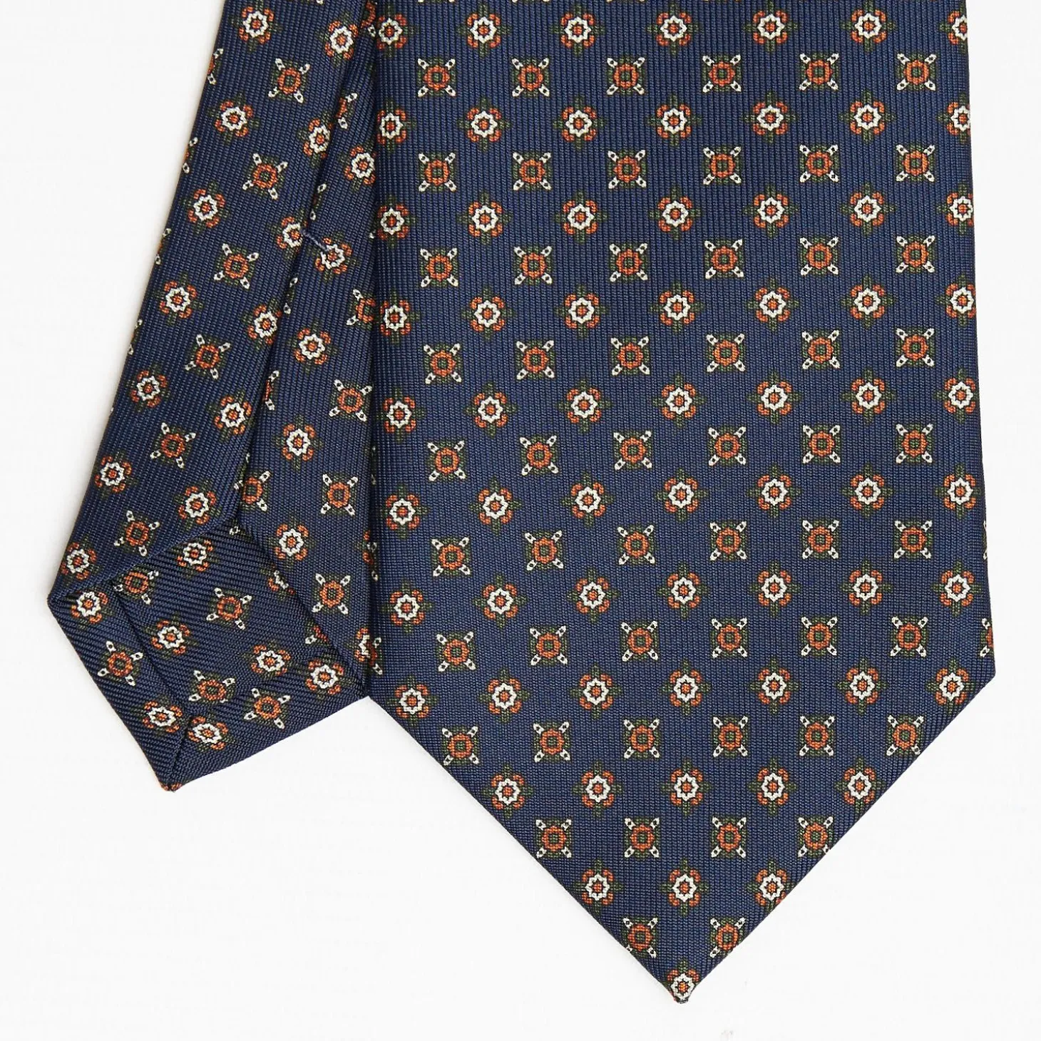 Dark Blue Sartorial Classic Silk Tie Large Flower Pattern