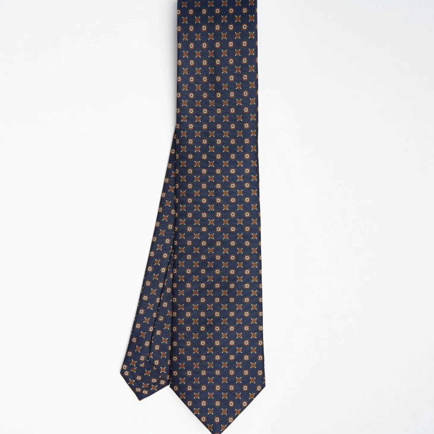 Dark Blue Sartorial Classic Silk Tie Large Flower Pattern