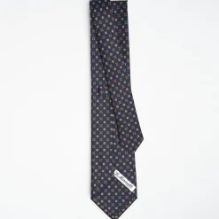 Dark Blue Sartorial Classic Silk Tie Large Flower Pattern