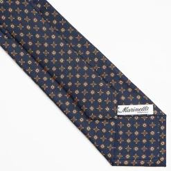 Dark Blue Sartorial Classic Silk Tie Large Flower Pattern