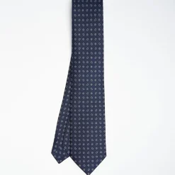 Dark Blue Sartorial Classic Silk Tie - Small Flower Pattern