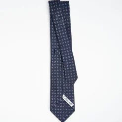 Dark Blue Sartorial Classic Silk Tie - Small Flower Pattern