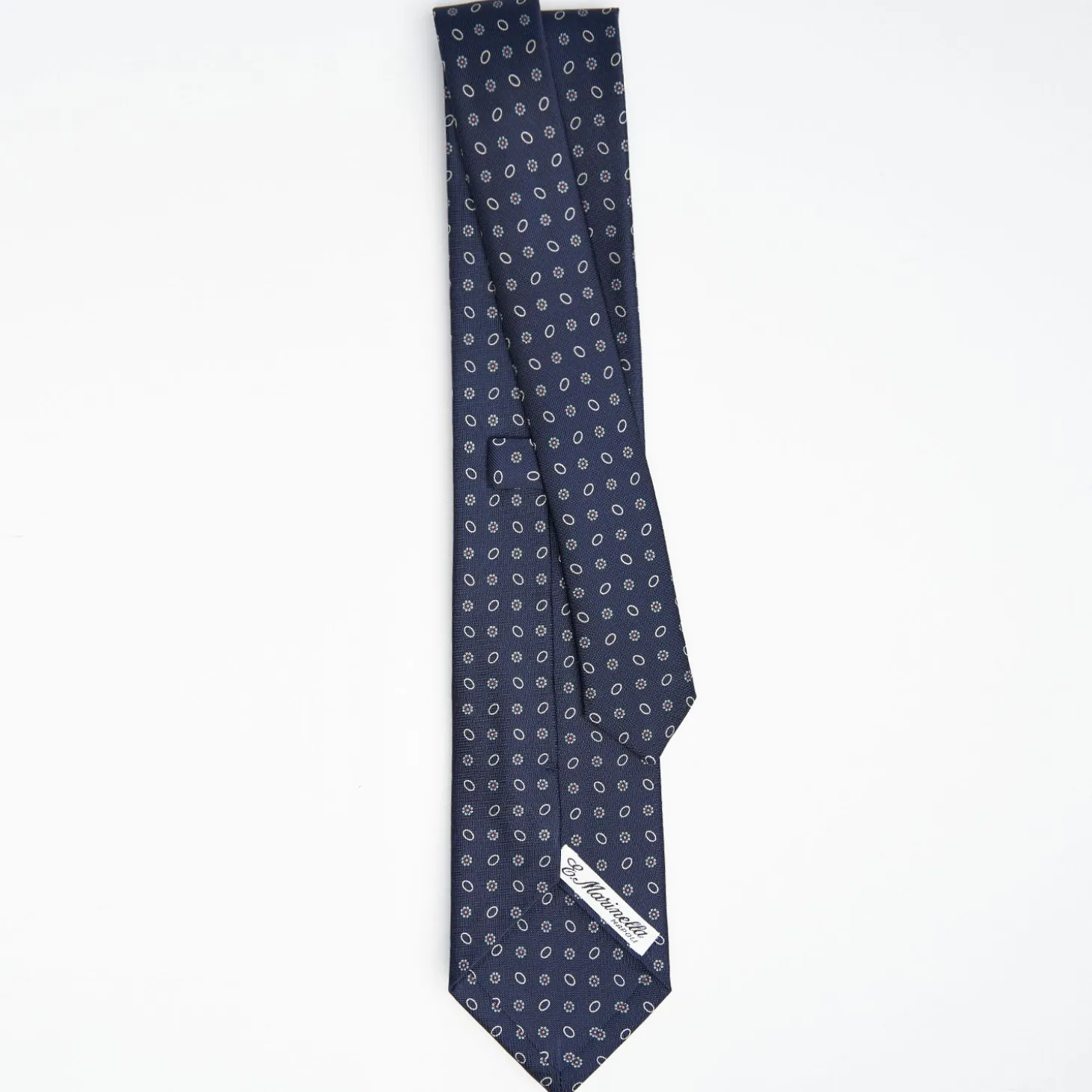 Dark Blue Sartorial Classic Silk Tie - Small Flower Pattern