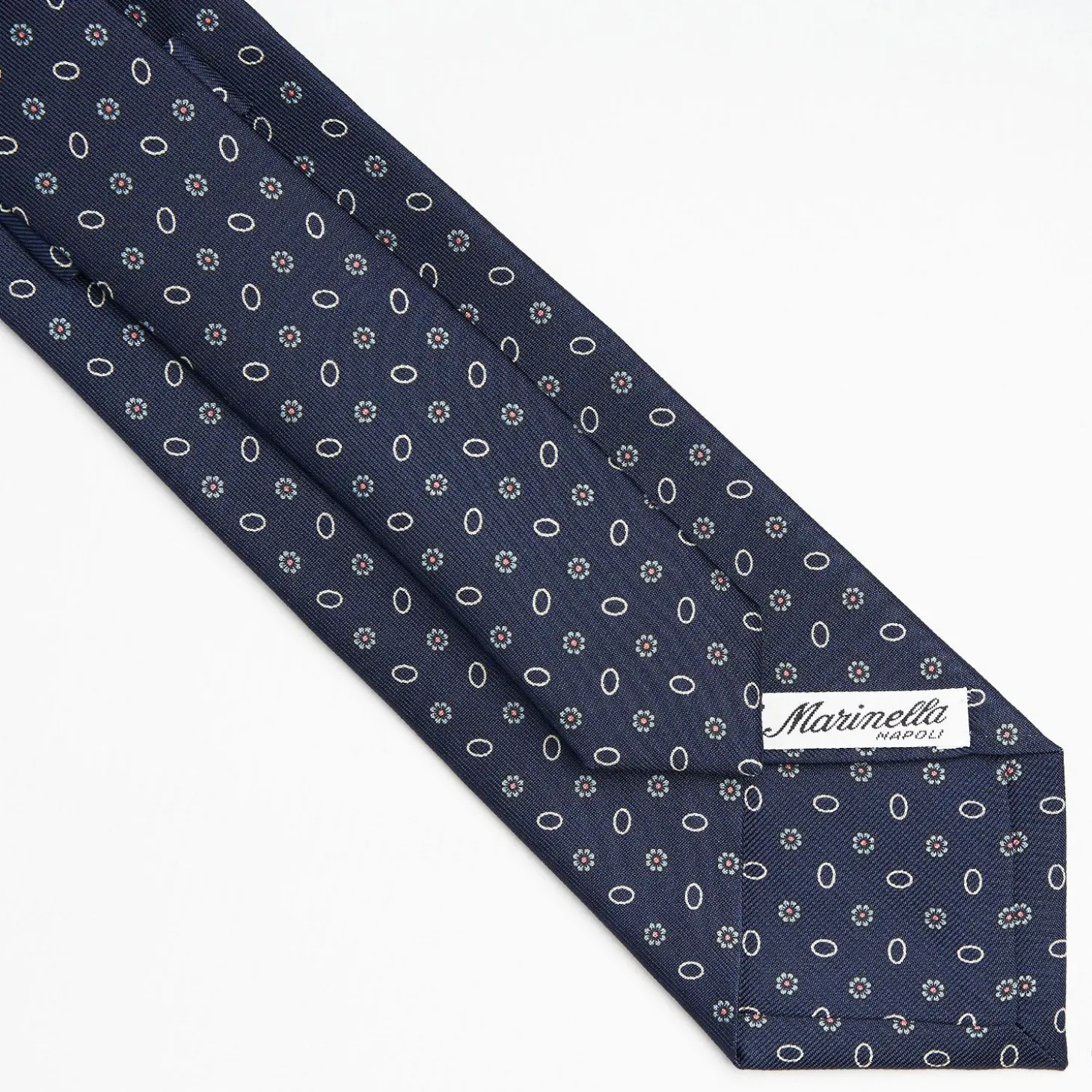 Dark Blue Sartorial Classic Silk Tie - Small Flower Pattern