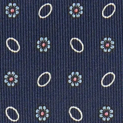 Dark Blue Sartorial Classic Silk Tie - Small Flower Pattern