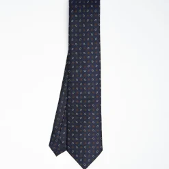 Dark Blue Sartorial Classic Silk Tie Small Flower Pattern