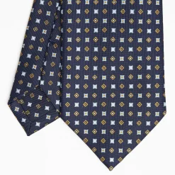 Dark Blue Sartorial Classic Silk Tie - Small Flower Pattern